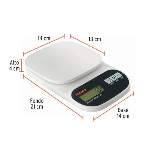 Truper BASE-5EP, Báscula digital base plástica para cocina, capacidad 5kg