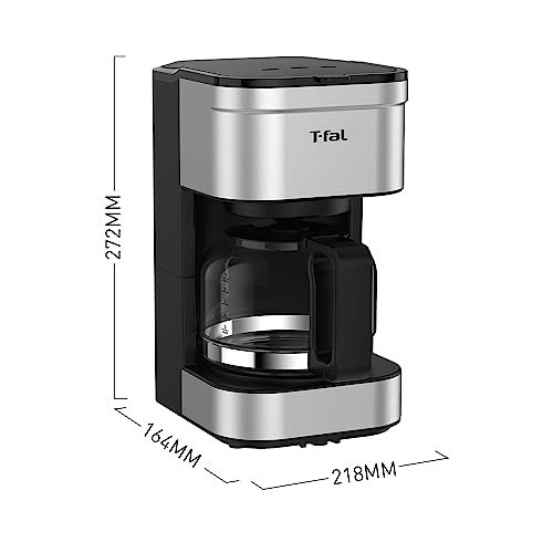 T-fal Cafetera Elegance de Filtro Permanente Lavable, capacidad para 7 tazas de café con jarra de vidrio y sistema antigoteo CM223DMX