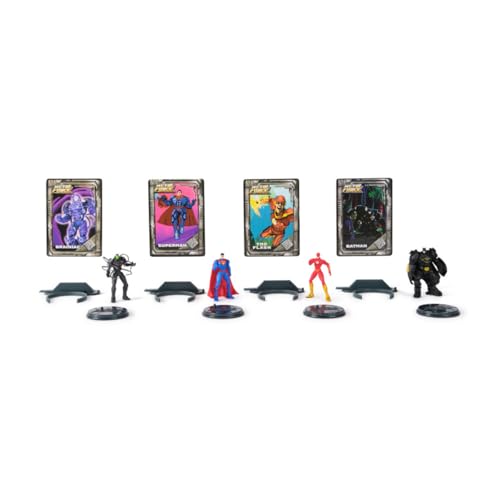 Pack de 4 Figuras coleccionables DC Comics (Brainiac vs. Batman, Superman y The Flash), Figuras de 5 cm, inéditas, con Tarjetas metálicas de coleccionista, para niños a Partir de 4 años.