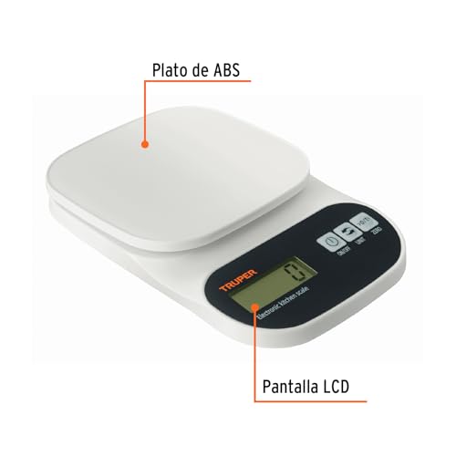 Truper BASE-5EP, Báscula digital base plástica para cocina, capacidad 5kg