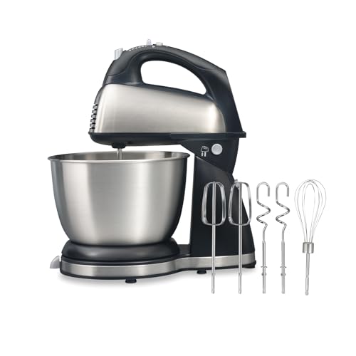 Hamilton Beach 64650 Mezclador clásico de 6 velocidades, de acero inoxidable, tazón de 4 cuartos y accesorios