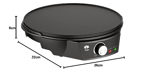 Raganet, Crepera Eléctrica de 30cm (12 Pulgadas),con Indicador de Luces Led, Plancha Antiadherente y Temperatura Ajustable, Incluye Accesorios para Esparcir, Voltear, Cucharon y un Trapo.