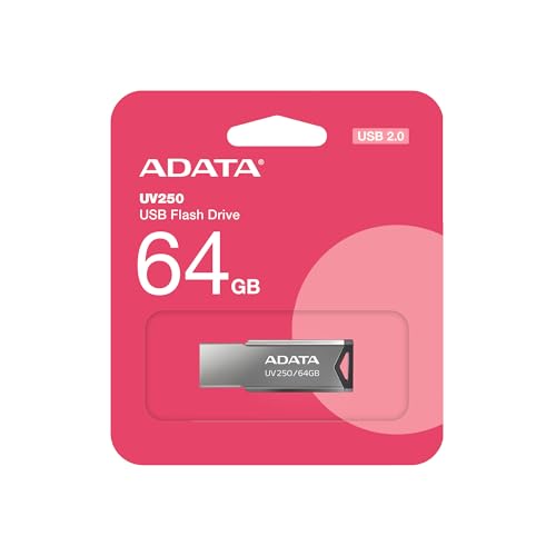 ADATA 64 GB Memoria Flash USB 2.0 Color Plata con Negro (Modelo UV250)