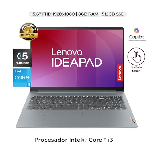 Lenovo Laptop + Mochila | IdeaPad Slim 3 | 15.6" FHD Touchscreen Intel Core i3 (13va Gen) 8GB RAM 512GB SSD | Dolby Audio Cámara 1080 FHD Windows 11, Teclado QWERTY