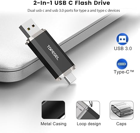 TOPESEL 64GB Tipo C Memoria Flash C USB Doble Dos en uno USB C Pulgar USB 3.0/3.2 Gen1 Memoria C USB con LED para Compartir fácilmente Datos Entre PC y teléfonos Inteligentes Android (64, GB)