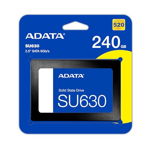 ADATA Unidad de Estado Sólido SSD SU630 240 GB 3D NAND , SATA III,QLC,2.5",520 MB/s de lectura y 450 MB/s de escritura