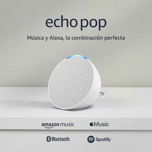 Amazon Echo Pop (modelo más reciente): nuestra bocina Alexa más pequeña se adapta a cualquier habitación (blanco)