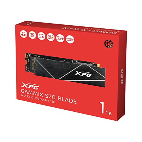 ADATA XPG GAMMIX S70 Blade, Unidad Estado Sólido SSD PCIe Gen4x4 M.2 2280, Rendimiento Lectura/Escritura 7400/6800 MB/s, 1TB (AGAMMIXS70B-1T-CS)