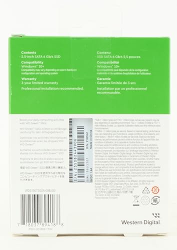 Western Digital WDS100T3G0A - Disco Duro Interno SSD (1 TB, SATA III, 6 GB/s, 2,5/7 mm, hasta 545 MB/s, Color Verde