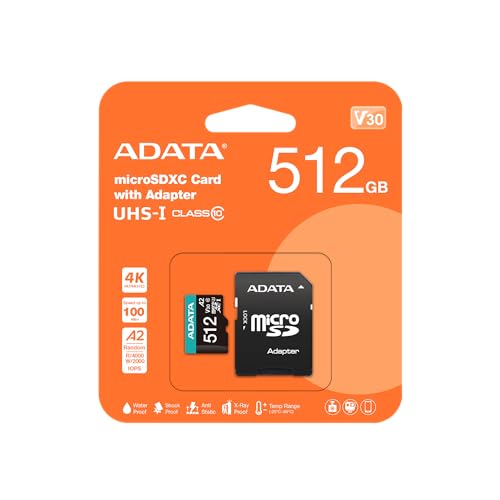 ADATA Premier Pro Tarjeta de Memoria MicroSD de 512GB MicroSDXC/SDCH UHS-I U3 Class 10 (V30S) A2