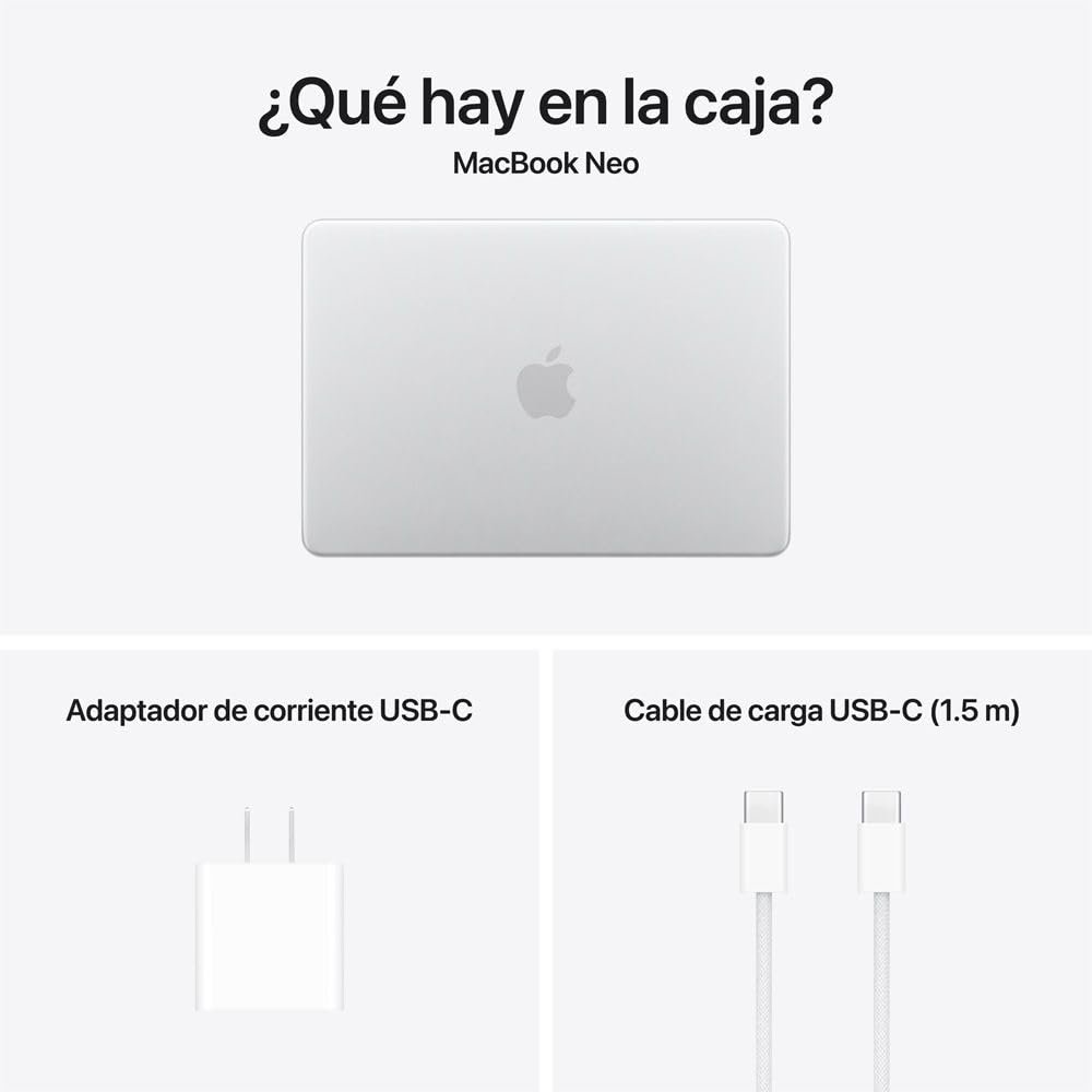 Apple 2026 MacBook Neo (de 13 Pulgadas, Chip A16 Pro de Apple con CPU de 6 núcleos y GPU de 5 núcleos, 8GB Memoria unificada, 256 GB) - Color Plata