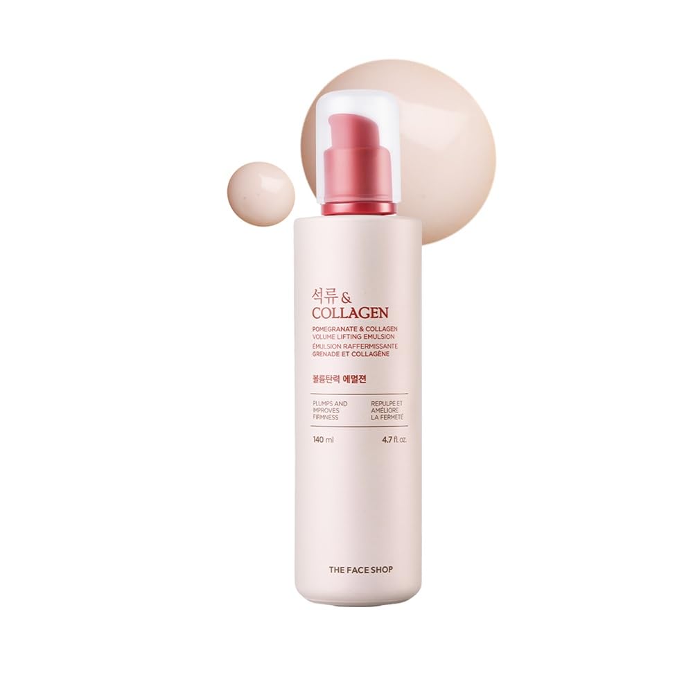 The Face Shop Pomegranate & Collagen - Emulsión Facial de Granada y Colágeno, 140 ml - Loción reafirmante con efecto lifting y glow - K-beauty coreano original para elasticidad y volumen