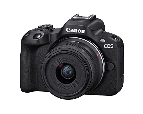 Canon EOS R50 Cámara de vlogging sin espejo (negro) con RF-S18-45mm F4.5-6.3 es STM y RF-S55-210mm F5-7.1 es lente STM, 24.2 MP, video 4K, detección y seguimiento de sujetos, compatible con smartphone