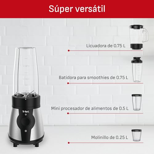 T-fal Mini Procesador de Alimentos/Licuadora Actimix, obtén resultados saludables y nutritivos todo el tiempo por sus múltiples funciones, simplificado a un botón, capacidad de 750 ml BL1BKDMX