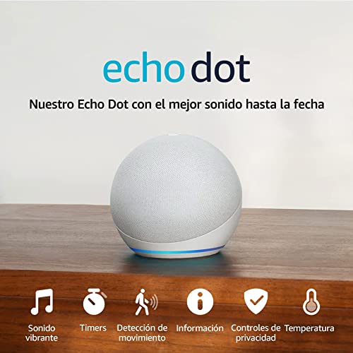 Amazon Echo Dot (modelo más reciente): bocina Alexa con sonido vibrante, ideal para recámaras, comedores y oficinas (blanco)