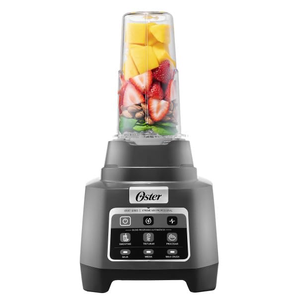 Oster Licuadora Profesional XTREME MIX con iBLEND y MAX CRUSH, 1500 W, 2 L, Jarra de Vidrio Boroclass, Tecnología Reversible, Vaso Blend-N-Go, Gris