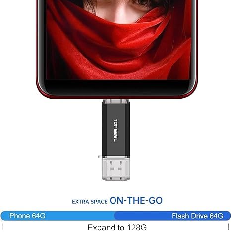 TOPESEL 64GB Tipo C Memoria Flash C USB Doble Dos en uno USB C Pulgar USB 3.0/3.2 Gen1 Memoria C USB con LED para Compartir fácilmente Datos Entre PC y teléfonos Inteligentes Android (64, GB)