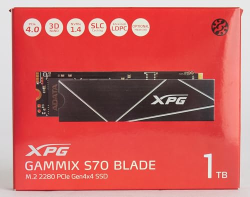 ADATA XPG GAMMIX S70 Blade, Unidad Estado Sólido SSD PCIe Gen4x4 M.2 2280, Rendimiento Lectura/Escritura 7400/6800 MB/s, 1TB (AGAMMIXS70B-1T-CS)