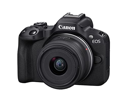Canon EOS R50 Cámara de vlogging sin Espejo (Negro) con RF-S18-45mm F4.5-6.3 es Lente STM, 24.2 MP, Video 4K, detección y Seguimiento de Temas, Compacto, conexión de Smartphone, creador de Contenido