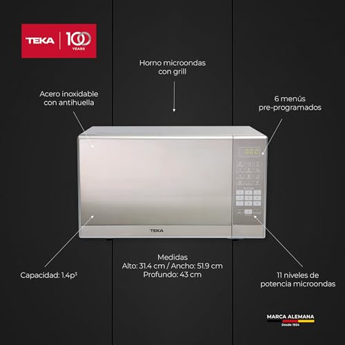 Horno de Microondas TEKA MARCA ALEMANA modelo MWG 1.4X con GRILL. Puerta reflex, interior de recubrimiento easy clean, bloqueo de seguridad para niños, descongelamiento autómatico. Display digital