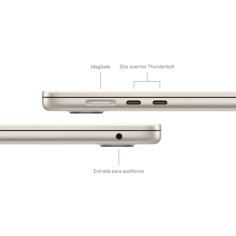 Apple 2024 MacBook Air (de 15 Pulgadas, Chip M3 de Apple con CPU de 8 núcleos y GPU de 10 núcleos, 8GB Memoria unificada, 512 GB) - Blanco Estelar