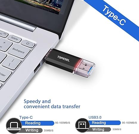TOPESEL 64GB Tipo C Memoria Flash C USB Doble Dos en uno USB C Pulgar USB 3.0/3.2 Gen1 Memoria C USB con LED para Compartir fácilmente Datos Entre PC y teléfonos Inteligentes Android (64, GB)