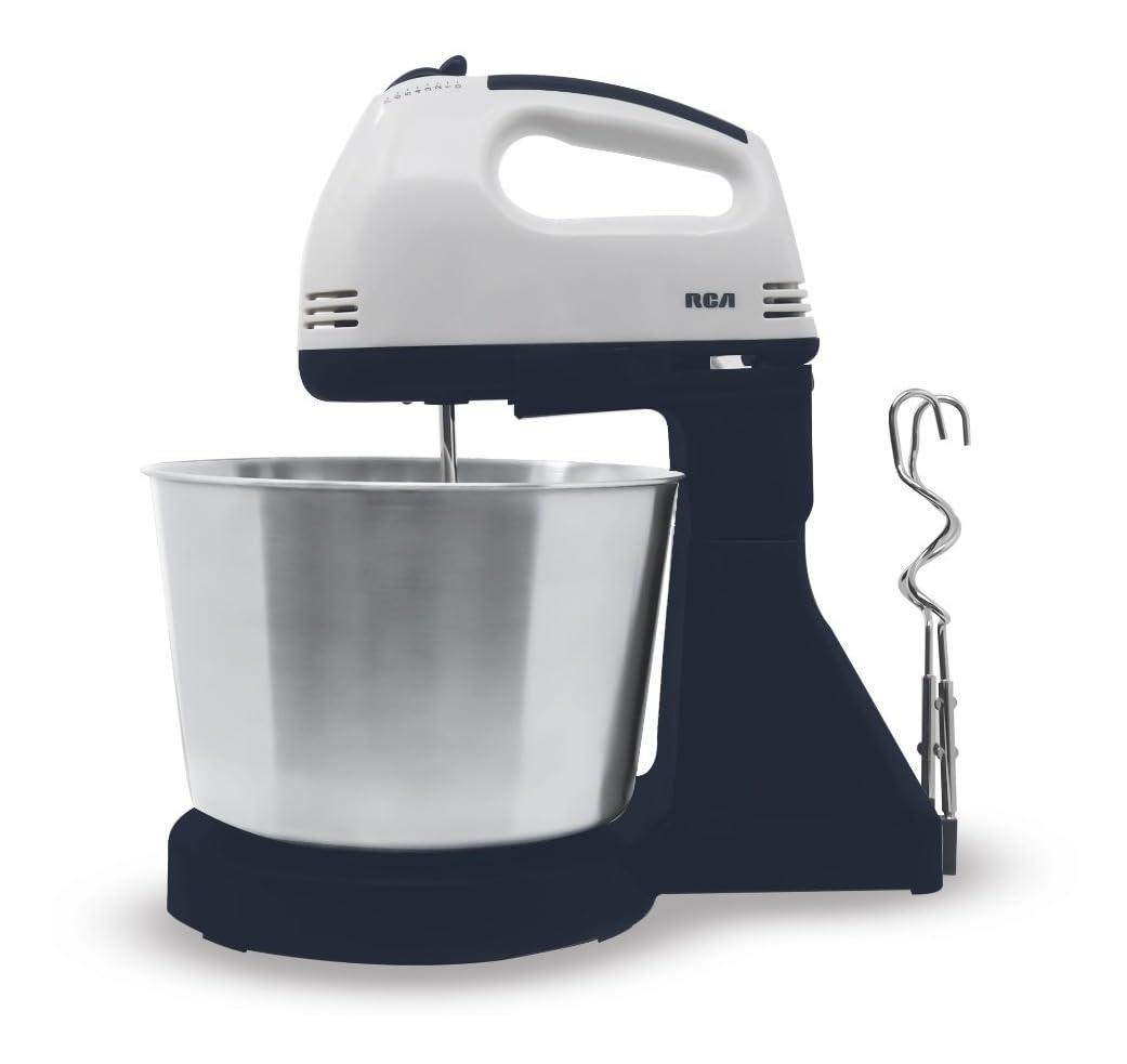 RCA Batidora de Pedestal RC-67SS de 120W con 6 Velocidades Ajustables, Tazón de 4L de Acero Inoxidable, Accesorios para Amasar, Batir y Mezclar, Diseño Elegante en Negro y Acero Inoxidable