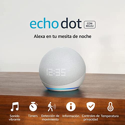Amazon Echo Dot (modelo más reciente): bocina Alexa con sonido vibrante, ideal para recámaras, comedores y oficinas (blanco)