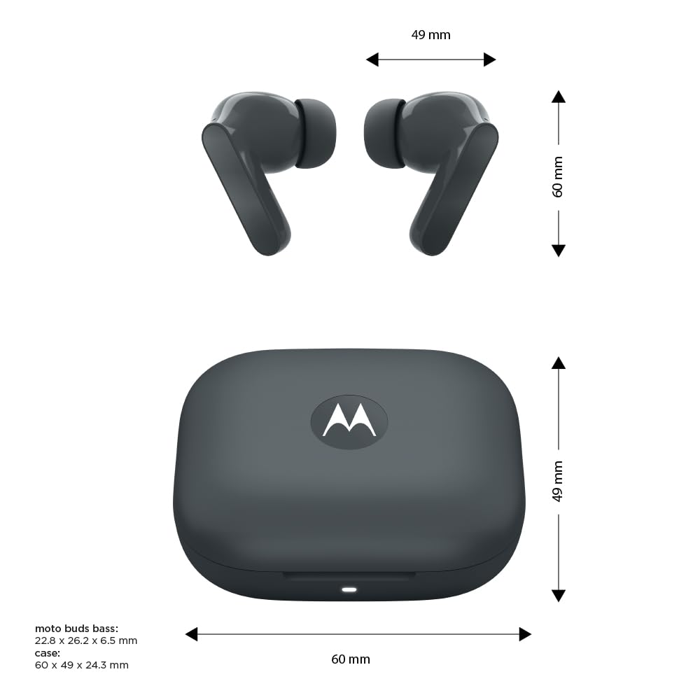 Audífonos Moto Buds Bass, cancelación de Ruido Inteligente, ultraligeros y Repelente al Agua Negro