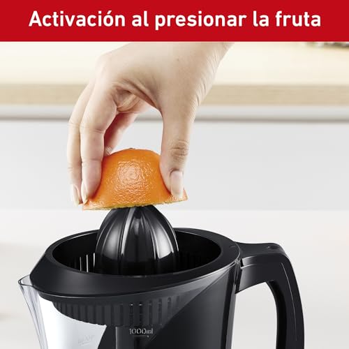 T-fal Exprimidor de Jugo Power Press cuenta con 2 conos removibles y una Jarra de 1 litro con un motor de 40 W de potencia, una gran opción para hacer jugos, Negro e Inoxidable, ZP200855