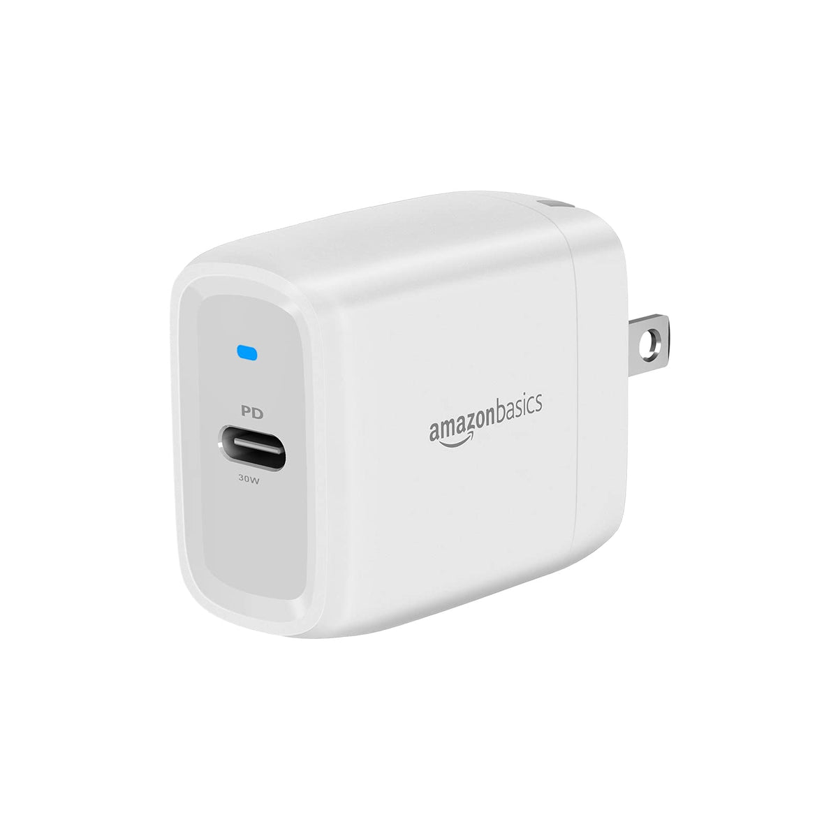 Amazon Basics Cargador de pared GaN USB-C de 30 W con PD para tablets y teléfonos (iPhone 16/15/14/13/12/11/X, iPad, Samsung, y más), sin PPS, blanco