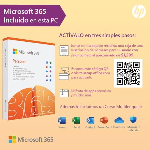 HP Laptop 15-fc0079la, AMD Ryzen 5, 8 GB, 512 GB SSD, 15.6, HD, Windows 11 Home, Teclado en Español, Garantía México, Plateado | Microsoft 365 Personal 12 Meses + Curso Multilenguajes