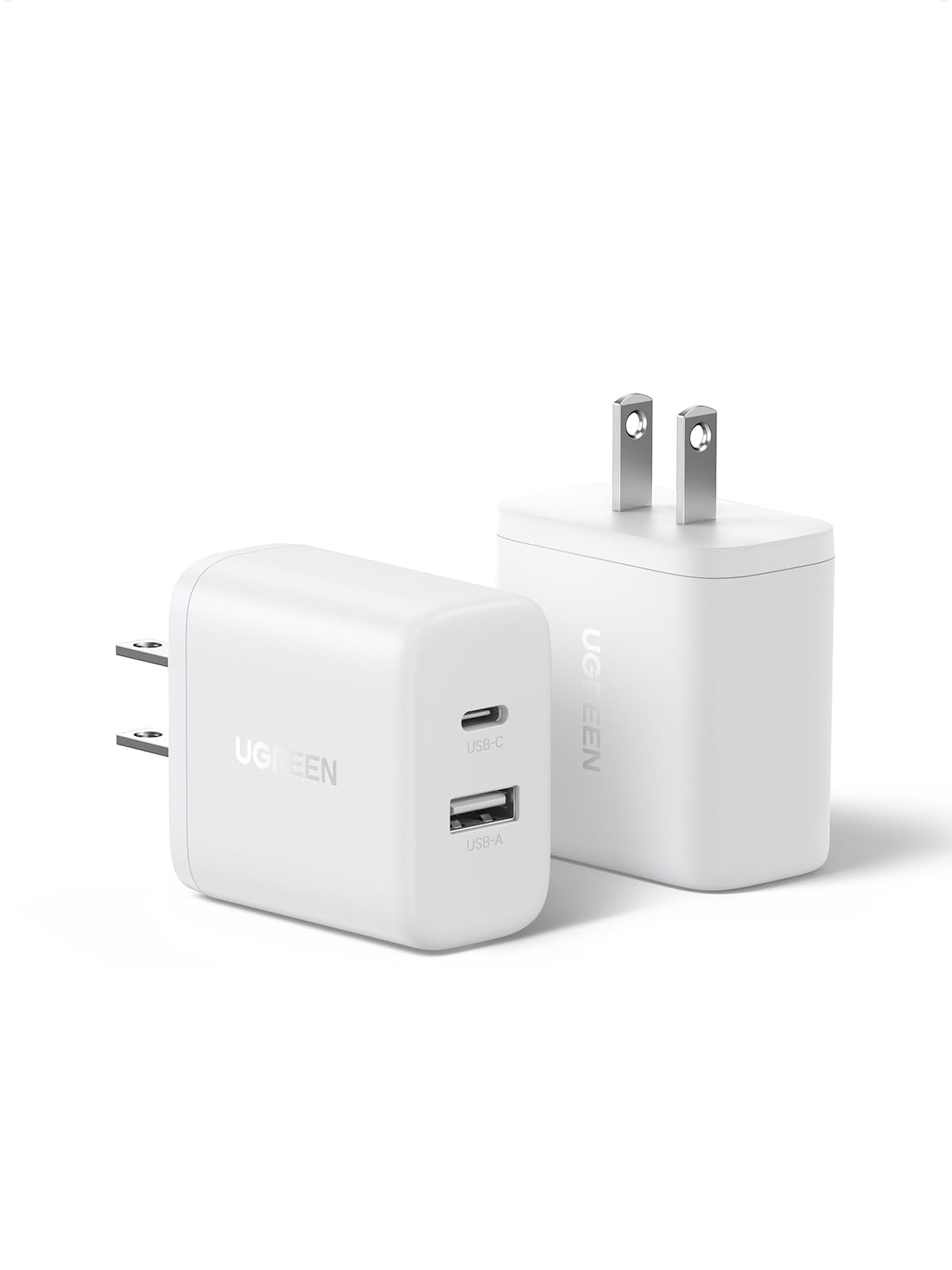 UGREEN 2 Unidades 20W Cargador Tipo USB C Carga Rápida, Rapido PD+QC Dos Puertos Compatible con iPhone 16 15 Pro Max, 14, 13, 12, iPad, Galaxy S24, S23, Pixel 9