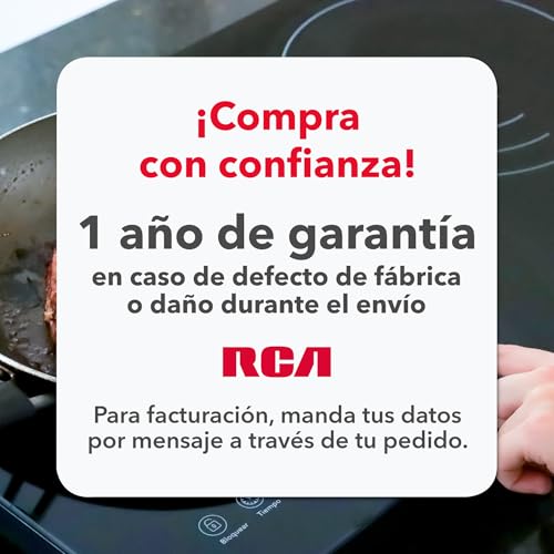 RCA Parrilla de Inducción Doble Quemador RC-12A4, Diseño Moderno y Elegante de Cristal Templado Negro, Controles Táctiles, Seguridad Avanzada, Bloqueo para Niños, Compacta y Potente, Fácil Limpieza.