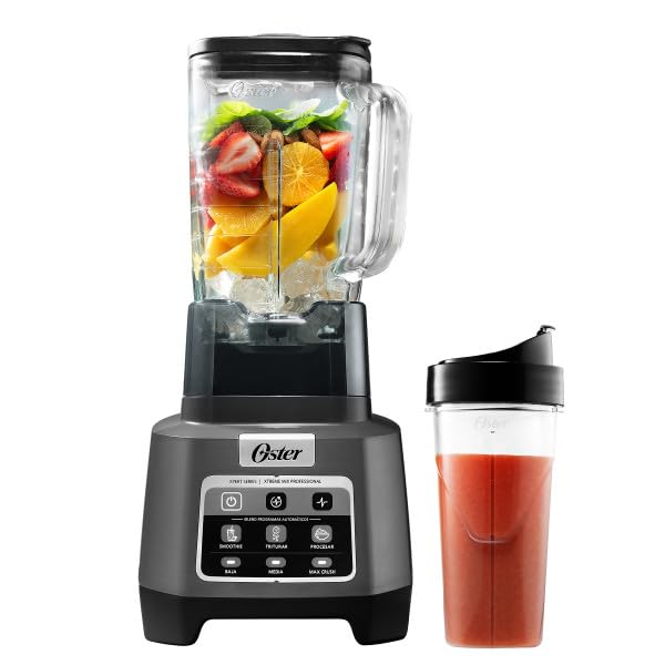 Oster Licuadora Profesional XTREME MIX con iBLEND y MAX CRUSH, 1500 W, 2 L, Jarra de Vidrio Boroclass, Tecnología Reversible, Vaso Blend-N-Go, Gris