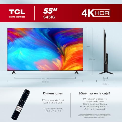 TCL Televisión Pantalla 55 Pulgadas Google TV 4K UHD 55S451G