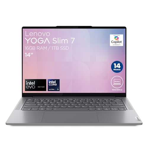 Lenovo Laptop Yoga Slim 7 14IMH9 | 14" WUXGA OLED Dolby Vision Intel Core Ultra 5 125H | 16GB RAM 1TB SSD | Dolby Atmos Cámara FHD 1080p | Windows 11 Home, Luna