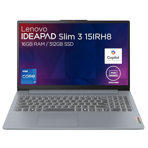 Lenovo Laptop IdeaPad Slim 3 15IRH8 | 15.6" FHD Touchscreen Intel Core i7-13620H 16GB RAM 512GB SSD | Altavoces 1.5W Dolby Audio Cámara HD 720p | Windows 11 Home