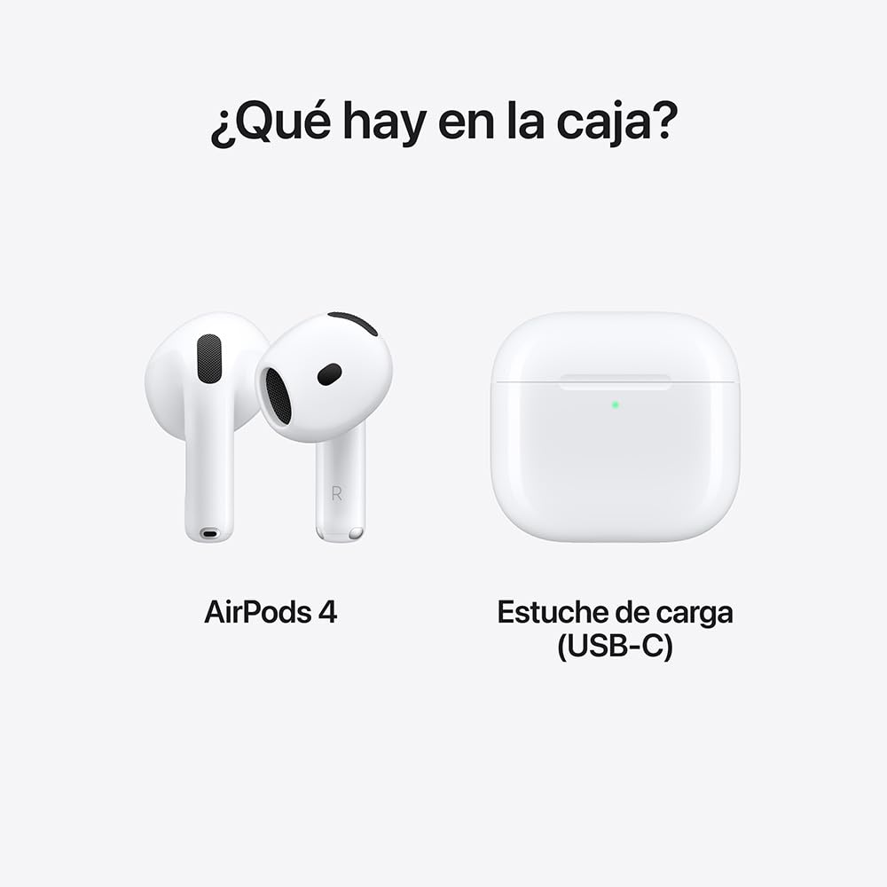 Audífonos inalámbricos AirPods 4 de Apple con Bluetooth,Audio Espacial Personalizado,Resistentes al Polvo,al Agua y al Sudor,Chip H2,hasta 30 Horas de batería,fácil configuración para el iPhone
