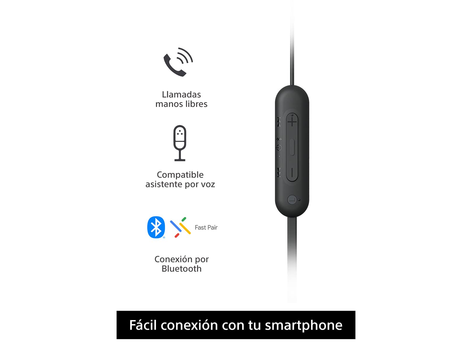 Sony WI-C100 - Audífonos inalámbricos intraauriculares con Banda para el Cuello y micrófono para Llamadas con Manos Libres, Negro, WIC100/B (Versión Nacional)