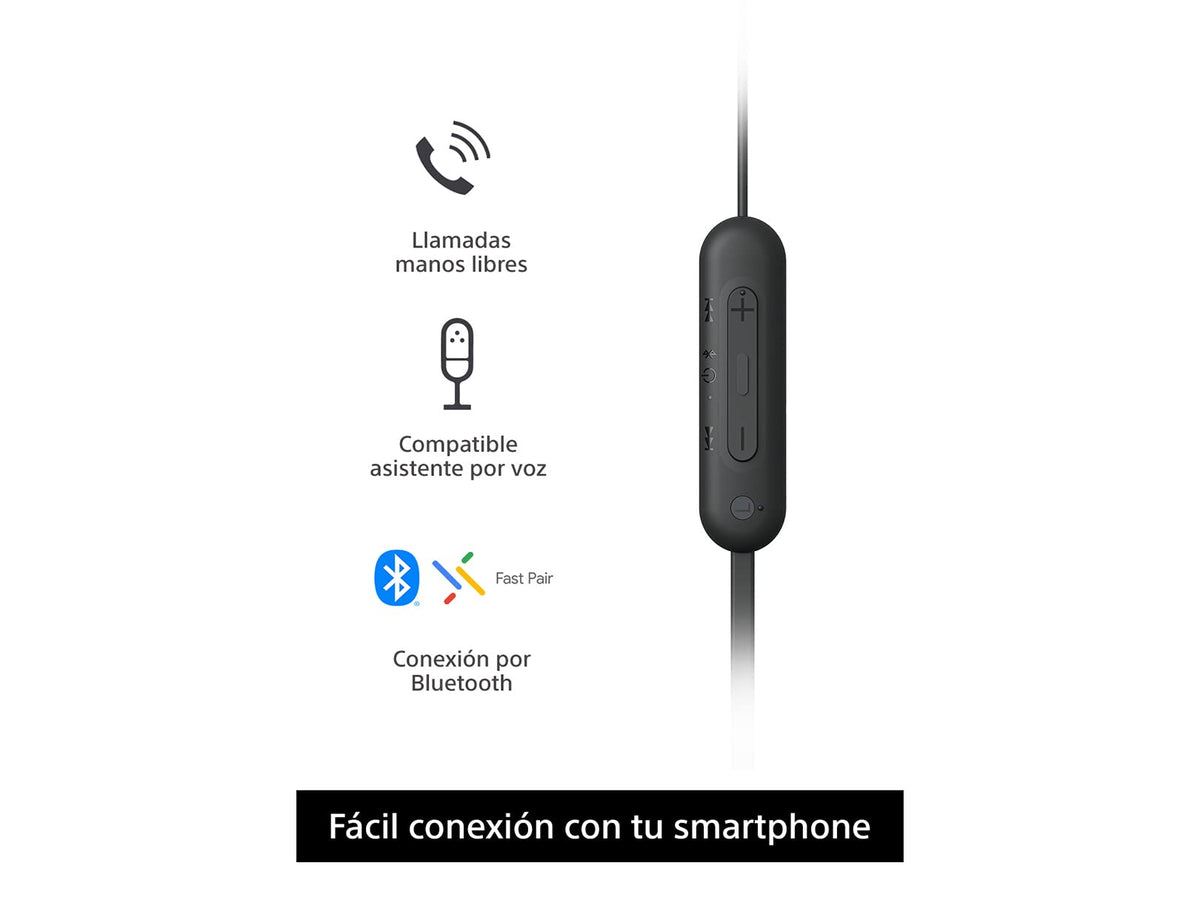 Sony WI-C100 - Audífonos inalámbricos intraauriculares con Banda para el Cuello y micrófono para Llamadas con Manos Libres, Negro, WIC100/B (Versión Nacional)