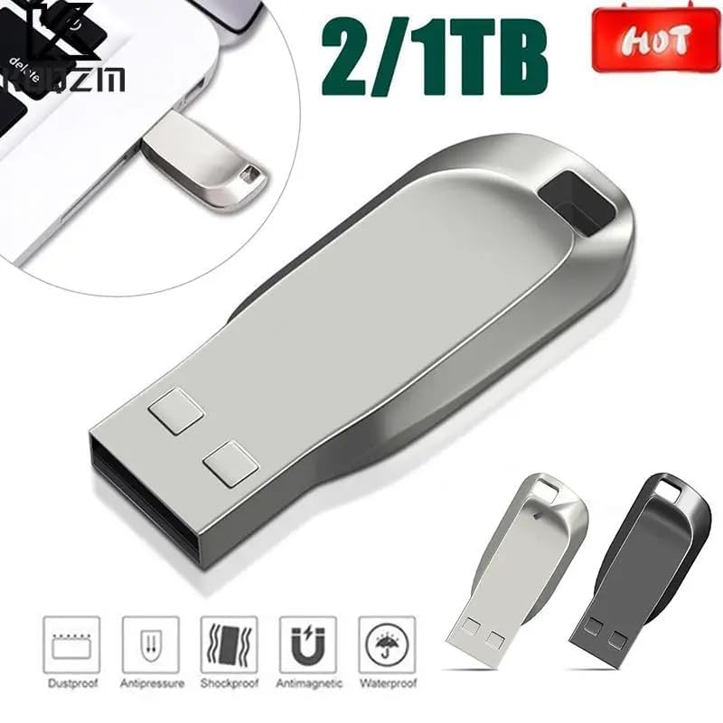 Genérico Kit USB 2TB Alta Velocidad 3.0 con Adaptador Tipo C, Memoria Flash Resistente al Agua, Compatible con Múltiples Dispositivos, (Plateado)