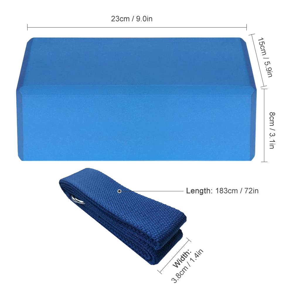 Tomshin 2 Bloques de Yoga EVA, 1 Correa de algodón para Yoga, Bloques de Estabilidad, Juego de Correas para Yoga, Pilates, meditación