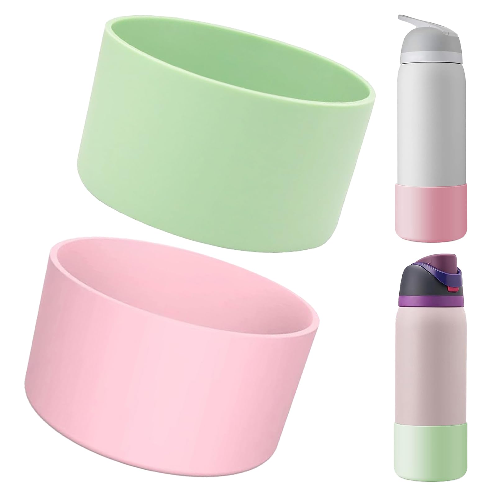 2 Piezas Silicon Funda para Owala, Protectora para Parachoques Inferior Antideslizante para Botellas de Acero Inoxidable FreeSip, Twist, y Tirar,Accesorios para Owala 24oz (Verde y Rosa)
