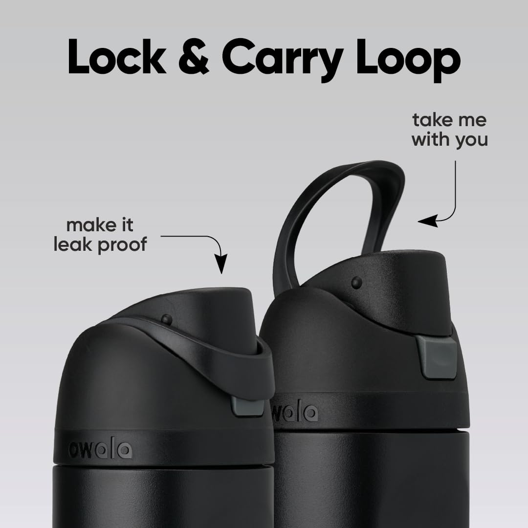 Owala FreeSip Botella de acero inoxidable aislada con popote, botella de agua deportiva libre de BPA, ideal para viajar, 40 oz, Muy, Muy Oscuro