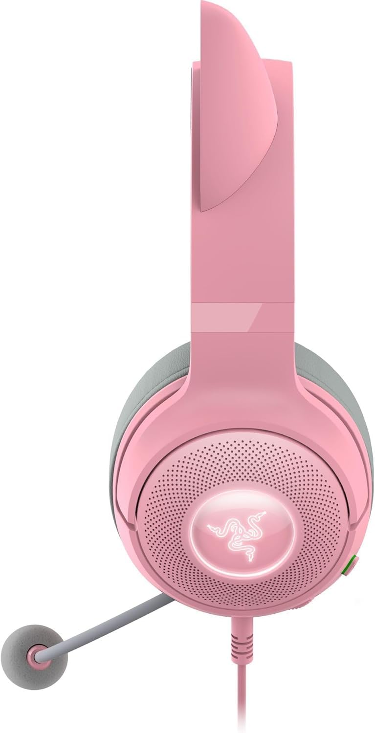 Razer Kraken Kitty V2 -Audifonos diadema alámbricos RGB Chroma iluminación reactiva - Micrófono cardioide HyperClear - Controladores 40 mm - Sonido envolvente 7.1 ,Rosa Cuarzo (Reacondicionado)