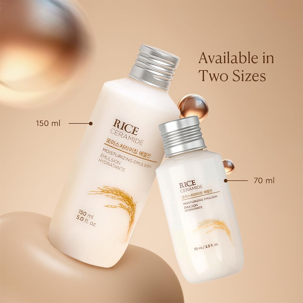 The Face Shop Rice & Ceramide - Emulsión Facial Hidratante de Arroz y Ceramidas, 150 ml - Loción ligera nutritiva para suavizar y proteger la barrera de la piel - Cuidado facial coreano