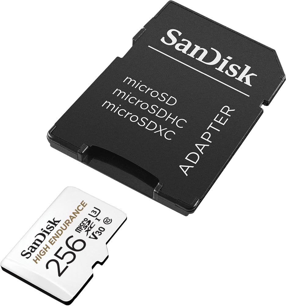 SanDisk Tarjeta microSDXC de video de alta resistencia de 256 GB con adaptador para cámara de salpicadero y sistemas de monitoreo del hogar - C10, U3, V30, 4K UHD, tarjeta micro SD - SDSQQNR-256G-GN6IA