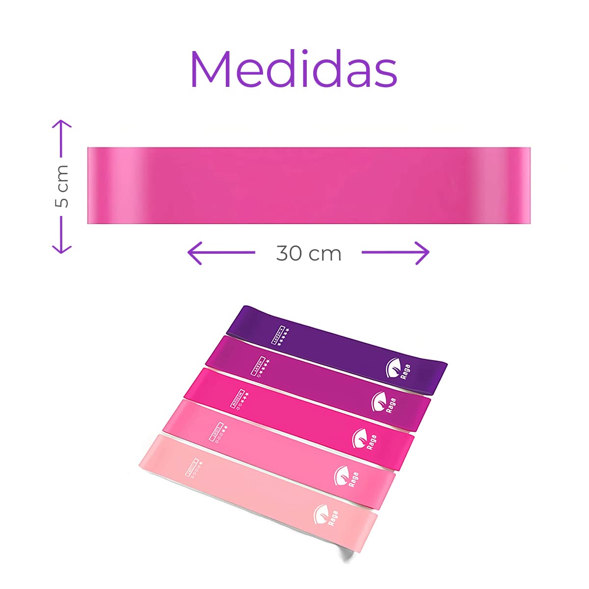 Raganet, Bandas de Resistencia Elasticas, Juego de 5 Ligas de Látex, 5 Tipos de Resistencia, Yoga, Pilates, Fisioterapia, Rehabilitación, Interior y Exterior