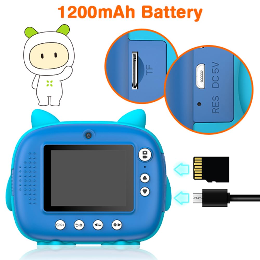 Daconovo Linda cámara instantánea para niños de 2.5K Cámara digital para niños de 12MP Cámara de impresión instantánea para niños con pantalla IPS de 2.4 pulgadas Zoom digital de 10X filtros Grabadora